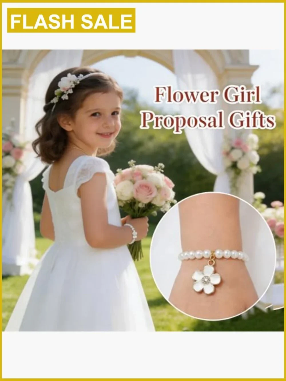 Flower Girl Proposal Gift Pearl Necklace & Bracelet Set Adjustable
